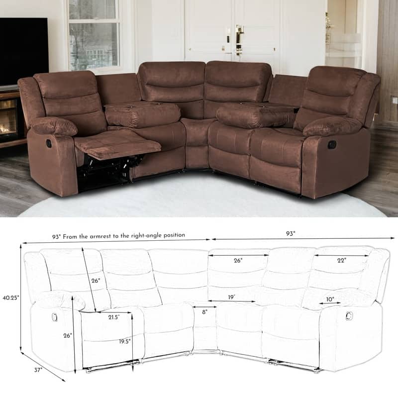 82" Width Polyester/Suede 5-Piece Manual Reclining Sectional Sofa