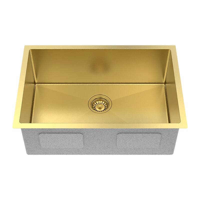 HomeRoots 10" X 27" Gold Stainless Steel Undermount Kitchen Sink - 27.00 in. x 10.00 in. x 18.00 in.