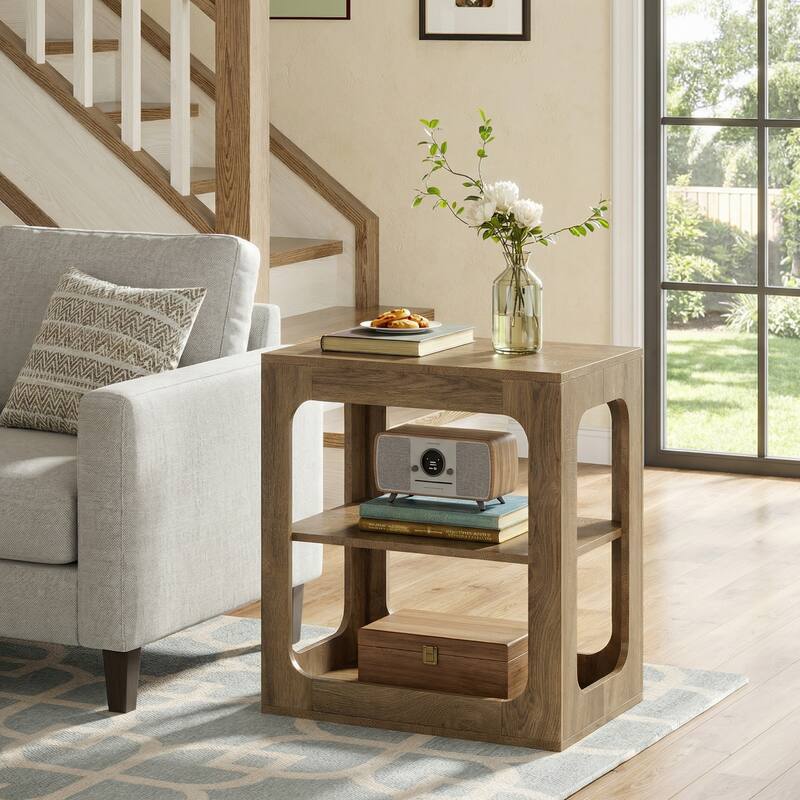 23.6" End Table with Storage Shelves, 3-Tier Side Table for Living Room