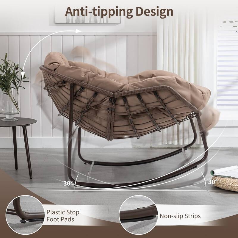Outdoor Rattan Rocker Recliner Chair With Polyester Padded Cushion