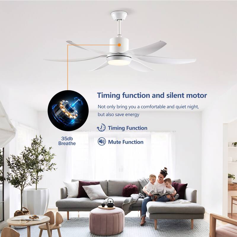 6 PCS ABS Blades 56 Ceiling Fan With Light Kit 3 Color LED Light Source, DC 6 Speed ,Remote Control Ceiling Fan