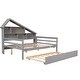 preview thumbnail 10 of 11, Roof Design Storage Platform Bed Full Size Daybed with Trundle Bed and Open Storage Shelves, Pine Wood Frame Sofa Bed, Gray