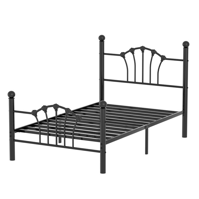 VECELO 2-Pack Twin Size Classic Metal Bed Frame Shell & Roman Column Design Sturdy Space-Saving Twin Bed Frame for Family Kids