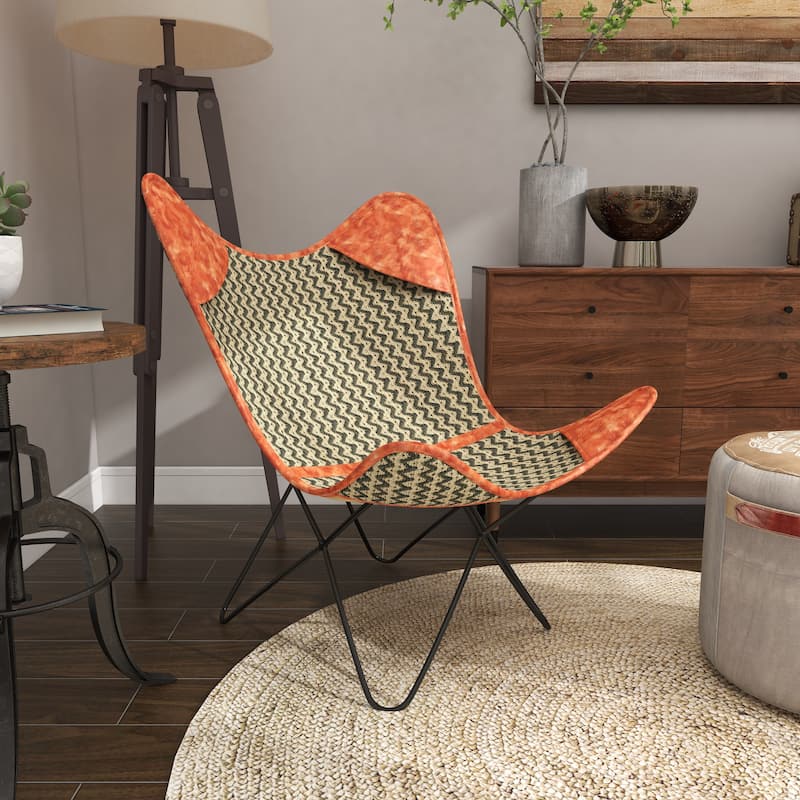 Canvas Butterfly Chair with Leather Accents - Gray - Roche River Decor