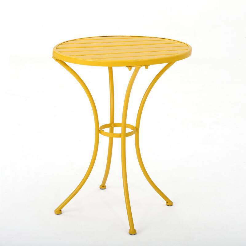 Modern 3-Piece Powder-Coated Iron Bistro Set with Round Slatted Table and Stackable Armchairs for Compact Outdoor Spaces