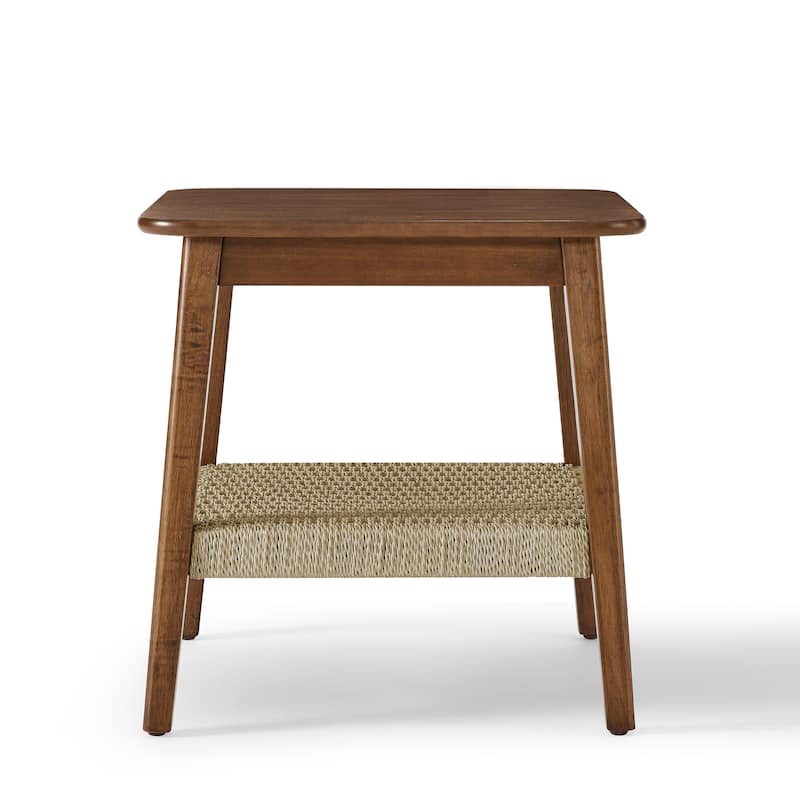 23" Mid-Century Side Table with Woven Shelf