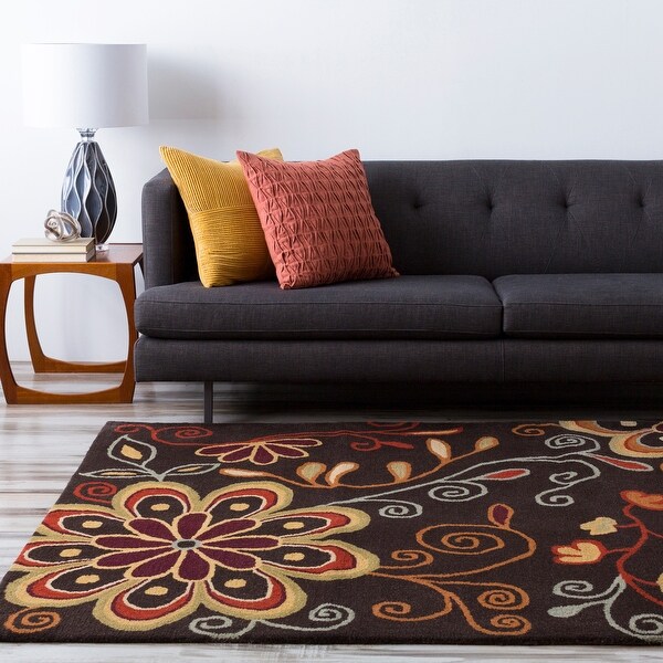 Hand-tufted Peacock Floral Oval Wool Area Rug