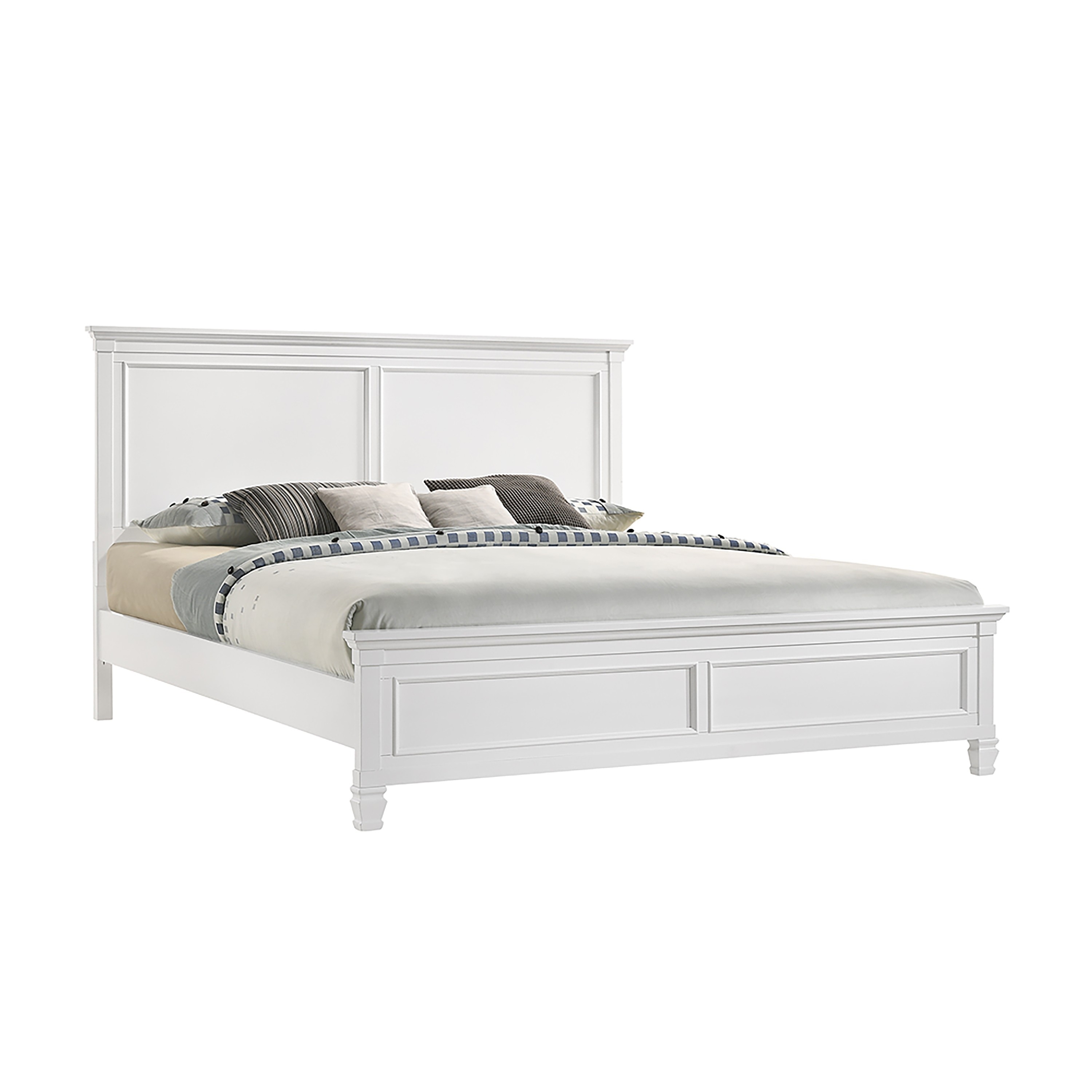 Umi King Size Bed, Solid Wood Panel Headboard, Farmhouse White