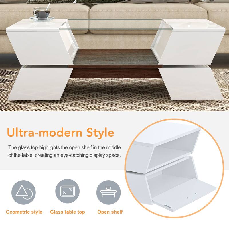2-Tier Glass Storage Coffee Table for Living Room