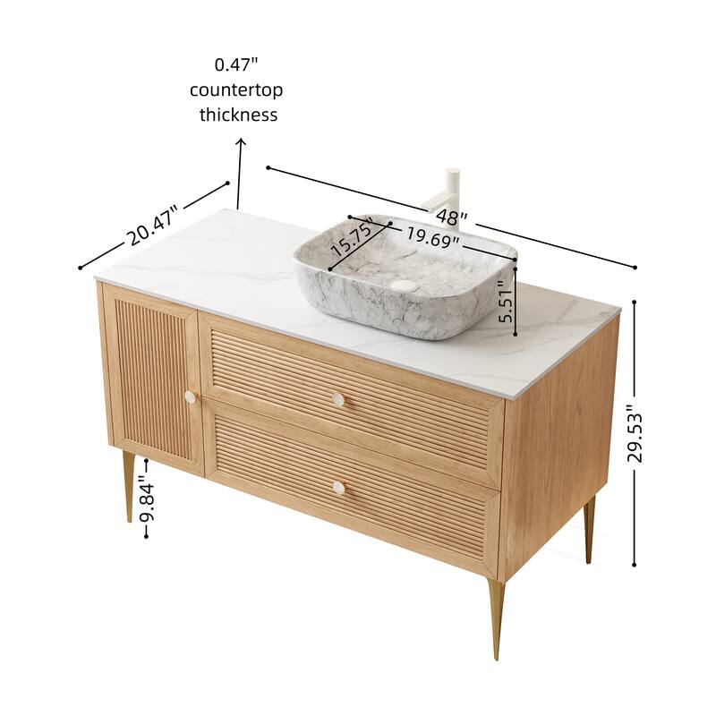 Freestanding Bathroom Vanity with Sintered Stone Top and Rectangle Ceramic Round Basin