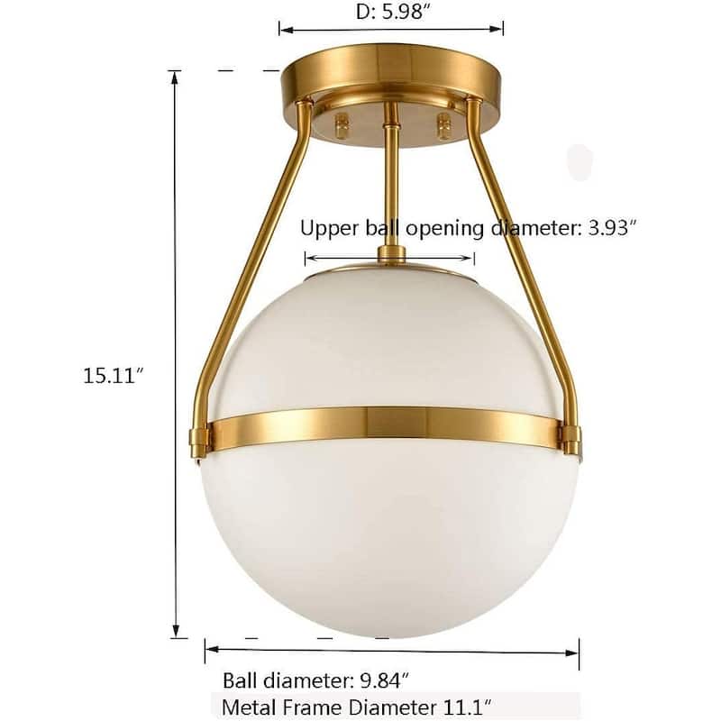 Milos Mid Century Globe Semi Flush Mount Ceiling Light Opal Glass Shade