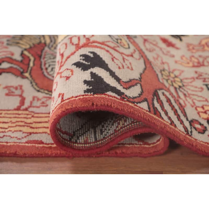 Animal Pictorial Ziegler Runner Rug Hand-Knotted Beige Wool Carpet - 2'6"x 8'1"
