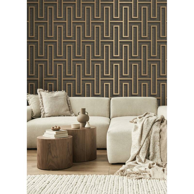 Advantage Henley Black Geometric Grasscloth Wallpaper