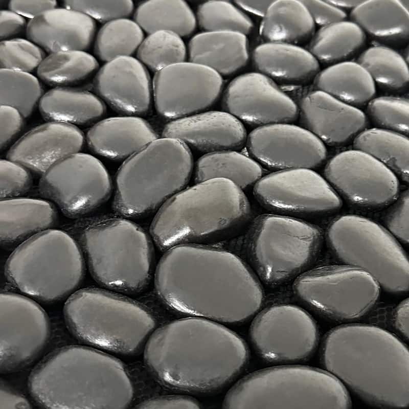 Brook Branch Real Stone Pebble Mat - 19 x 29 - Glossy Black