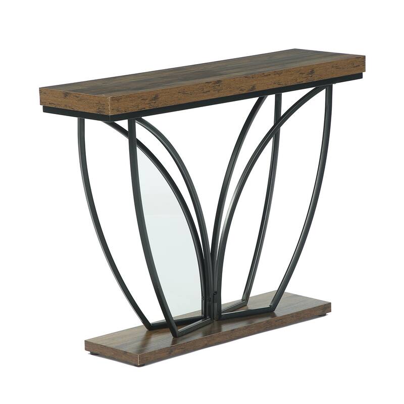 41.3'' Small Entryway Console Table with Butterfly-shaped Metal Base - Rustic Brown/Black
