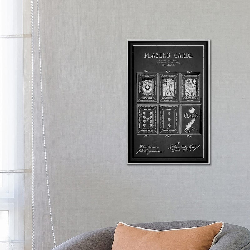 iCanvas "Hammatt Billings Playing Cards Patent Sketch (Charcoal)" by Aged Pixel Framed