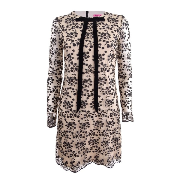 Betsey Johnson Women's Lace Tie-Neck Shift Dress - Black/Natural
