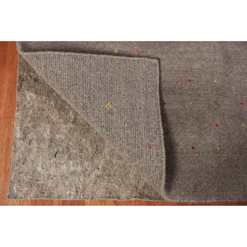 Grey Gabbeh Area Rug Hand-Knotted Wool Carpet - 7'9" x 9'11"