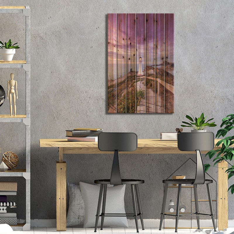 New Zealand, North Island, Castlepoint. Castlepoint Lighthouse I Print On Wood by Walter Bibikow - Multi-Color