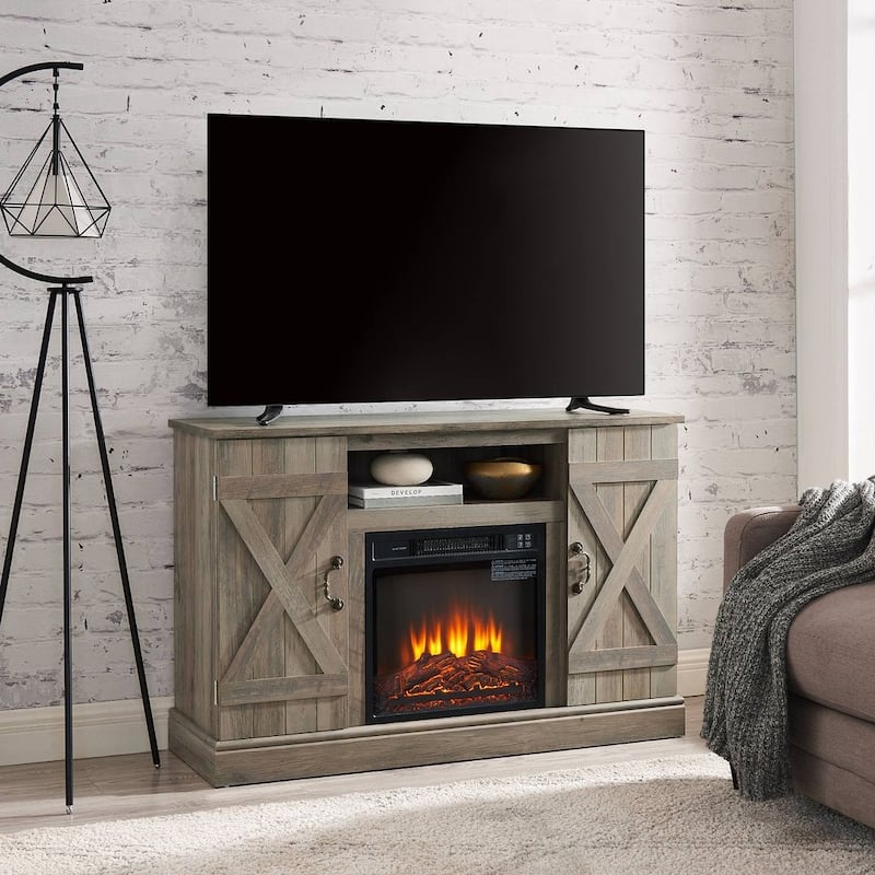 47"W Farmhouse TV Stand with 18-Inch Fireplace