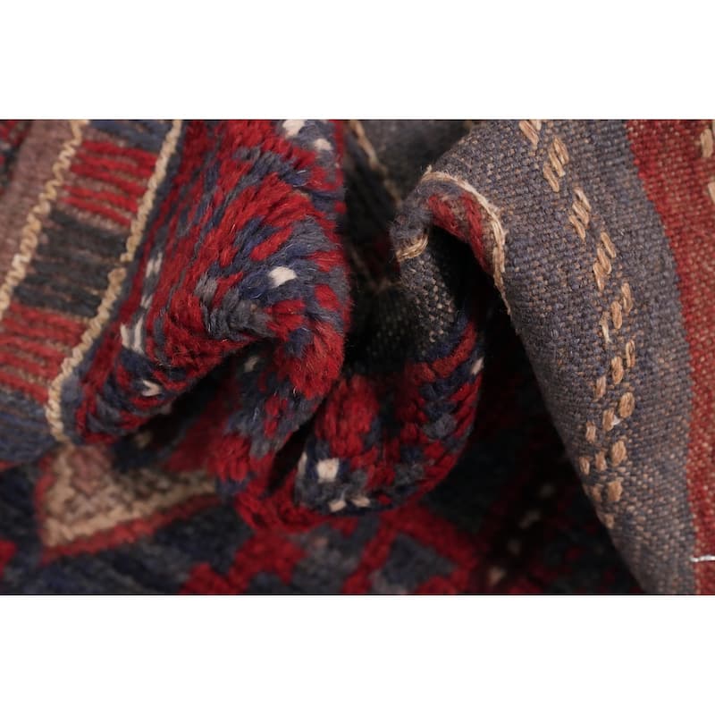 Hand Knotted Oriental 100% Wool Carpet Traditional Tribal Red Balouch Runner Rug - 7' 1'' X 1' 11''