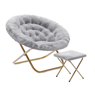 Upholstered XL Folding Saucer Chair with Ottoman - 31"D x 35.75"W x 33.5"H