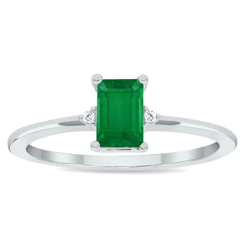 Women's Emerald and Diamond Classic Band in 10K White Gold