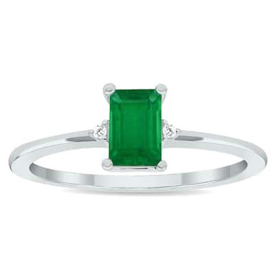 Women's Emerald and Diamond Classic Band in 10K White Gold