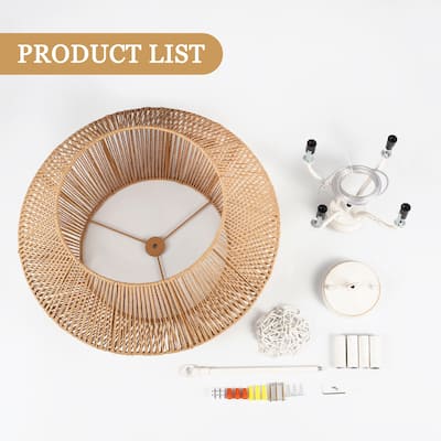 4-Light Dimmable Pendant Light, Paper Rattan Lampshade Candle Chandelier for Living Room with no bulbs included