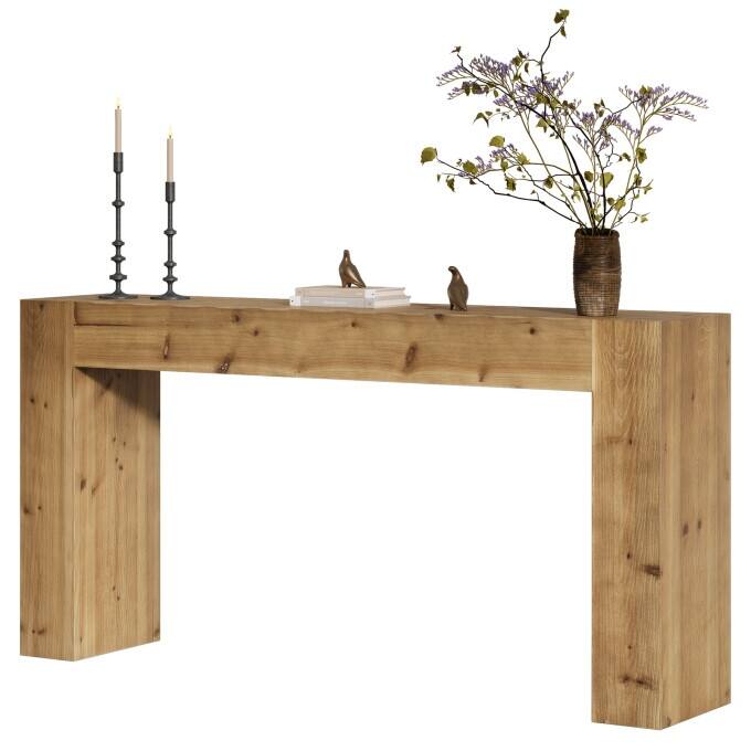 63-inch Solid Wood Console Table, Farmhouse Long Entryway Table