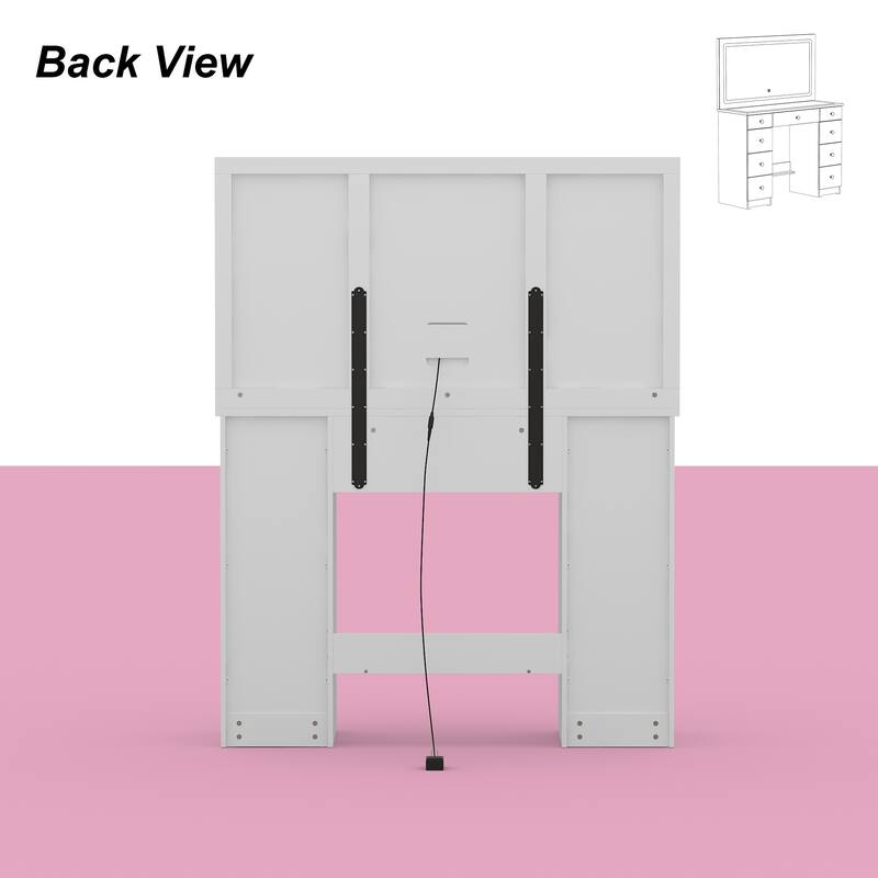 LED Lighted Vanity Table with MirrorMakeup Dressing Desk with Glass Top Makeup Vanity Desk
