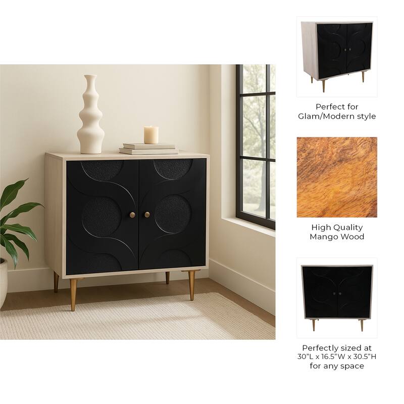 Modern Accent Cabinet with Textured Circle Door Design - 31", Black - 30.5"