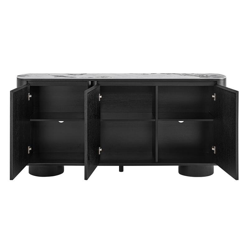 Spruce & Spring Modern Black Oak Sideboard with White Ceramic Top