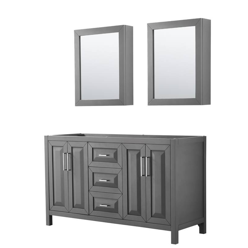 Wyndham Collection Daria 59" Double Free Standing Vanity Cabinet - - Dark Gray / Polished Chrome Hardware