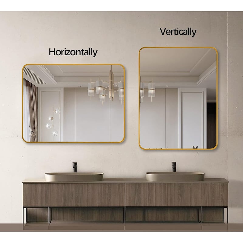 Bathroom Mirror for Over Sink Wall Mirror Metal Frame Rounded Rectangular Vanity Mirrors for Bedroom Living Room Entryway Decor