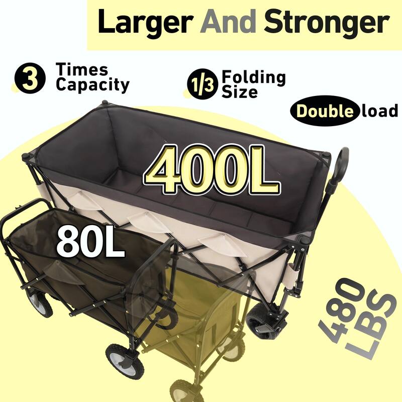 Heavy-Duty Foldable Utility Wagon - 480lbs Capacity, Patented Ultra-Stable Frame