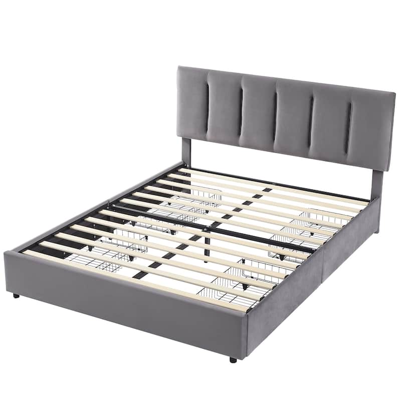 Javlergo Bed Frame with Storage Drawers, Upholstered Platform Bed Frame with Adjustable Headboard