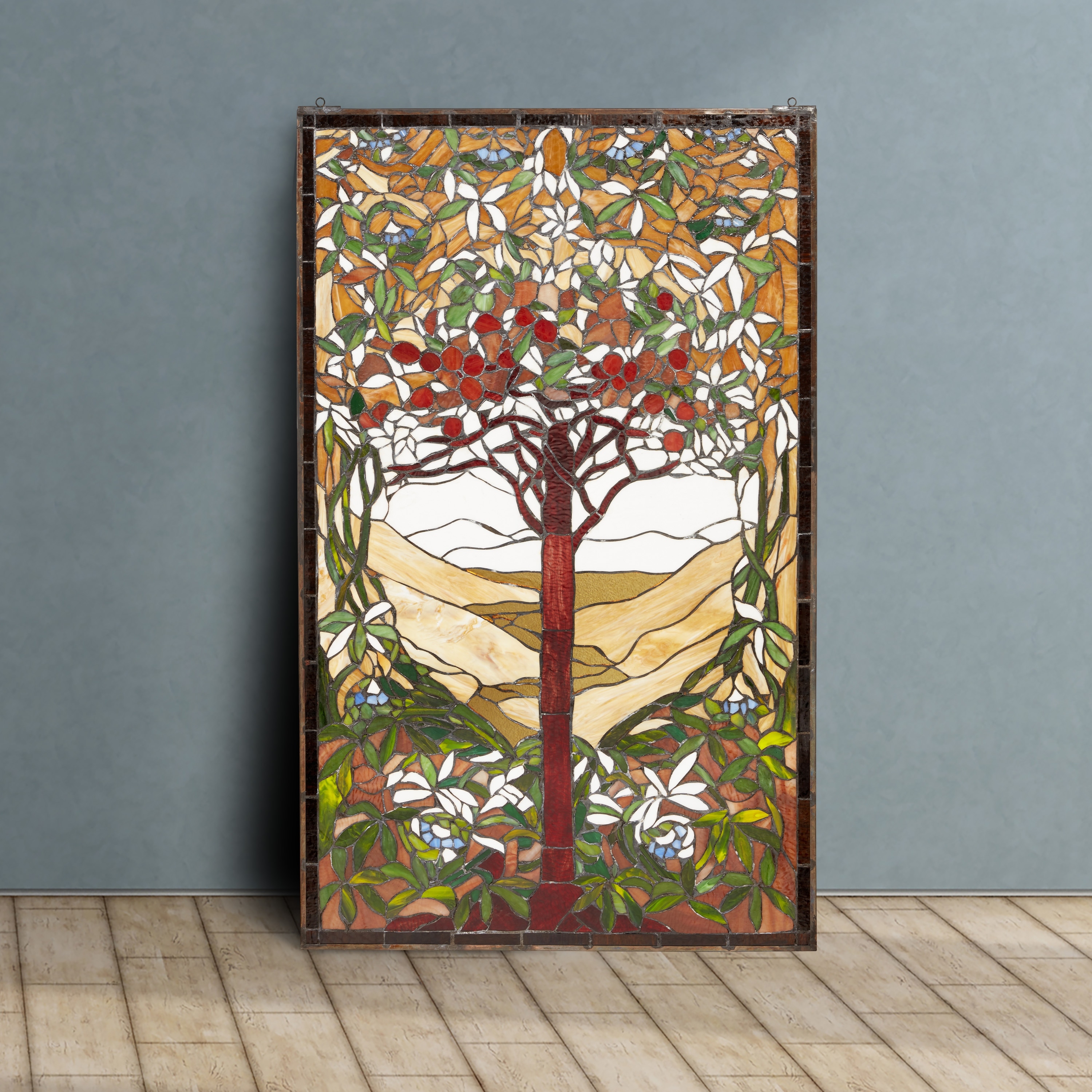 River of Goods 48-Inch Grand Tree of Life Tiffany-Style Stained Glass Window Panel - 29.5'' x 0.25'' x 48"