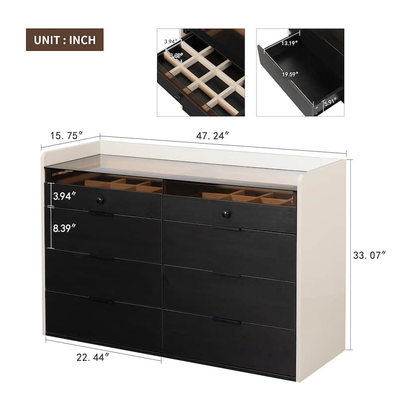 Modern Dresser Cabinet with Jewelry Storage and 6 Drawers