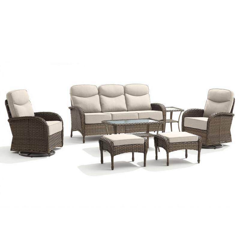 Pocassy Outdoor Wicker Patio Sofa with Swivel Chair Ottoman Sets