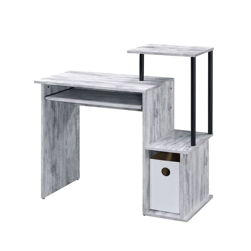 Computer Desk with Storage - Modern Office Writing Workstation - Weathered White & Black Finish