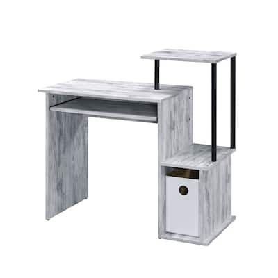 Computer Desk with Storage - Modern Office Writing Workstation - Weathered White & Black Finish