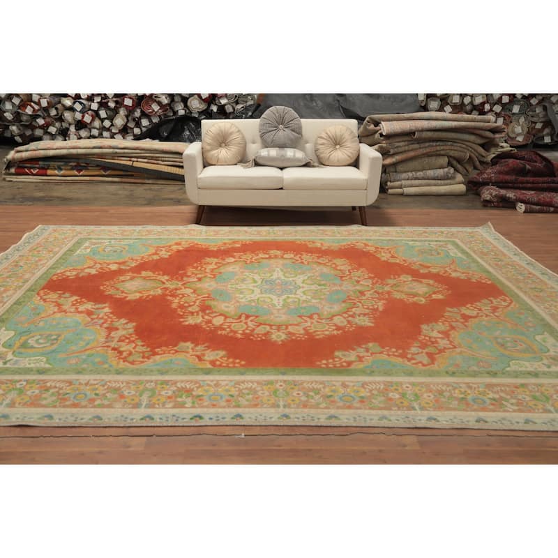 Hand Knotted Oriental 100% Wool Carpet Traditional Floral Oranges & Rust Tabriz Area Rug - 12' 6'' X 9' 8''