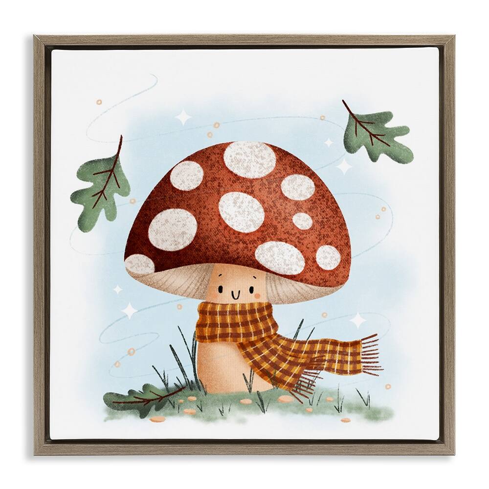 Stupell Happy Mushroom in Scarf Framed Floater Canvas Wall Art Design By Sarah Hickman