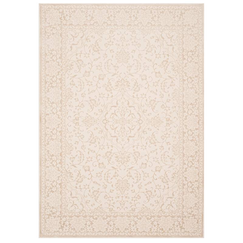 SAFAVIEH Noble Tjanka Modern Oriental Polyester Rug - 4' x 5'7" - Light Beige/Cream - Rectangle