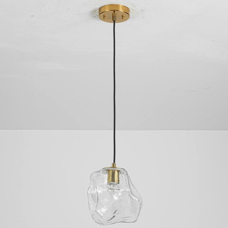 1-Light Modern Minimalist Brass Irregular Glass Pendant for Kitchen Island & Bedroom - 8.7 in. W x 8.7 in. H