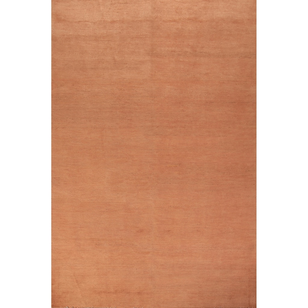 Orange Modern Gabbeh Area Rug Hand-Knotted Wool Carpet - 6'8" x 9'9"