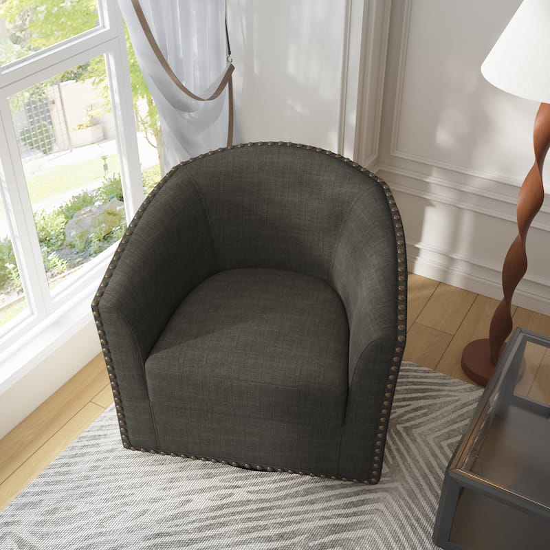 Modern Swivel Barrel Chair with Nailhead Trim