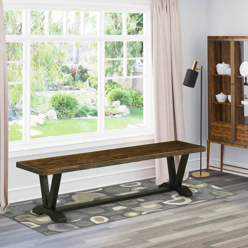 East West Furniture V-Style Modern Dining Room Bench with Wooden Seat, 72x15x18 Inch(Finish Options) - 72 - VB677