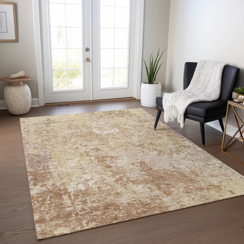 Machine Washable Indoor/ Outdoor Abstract Contemporary Chantille Rug - Copper - 8' x 10'